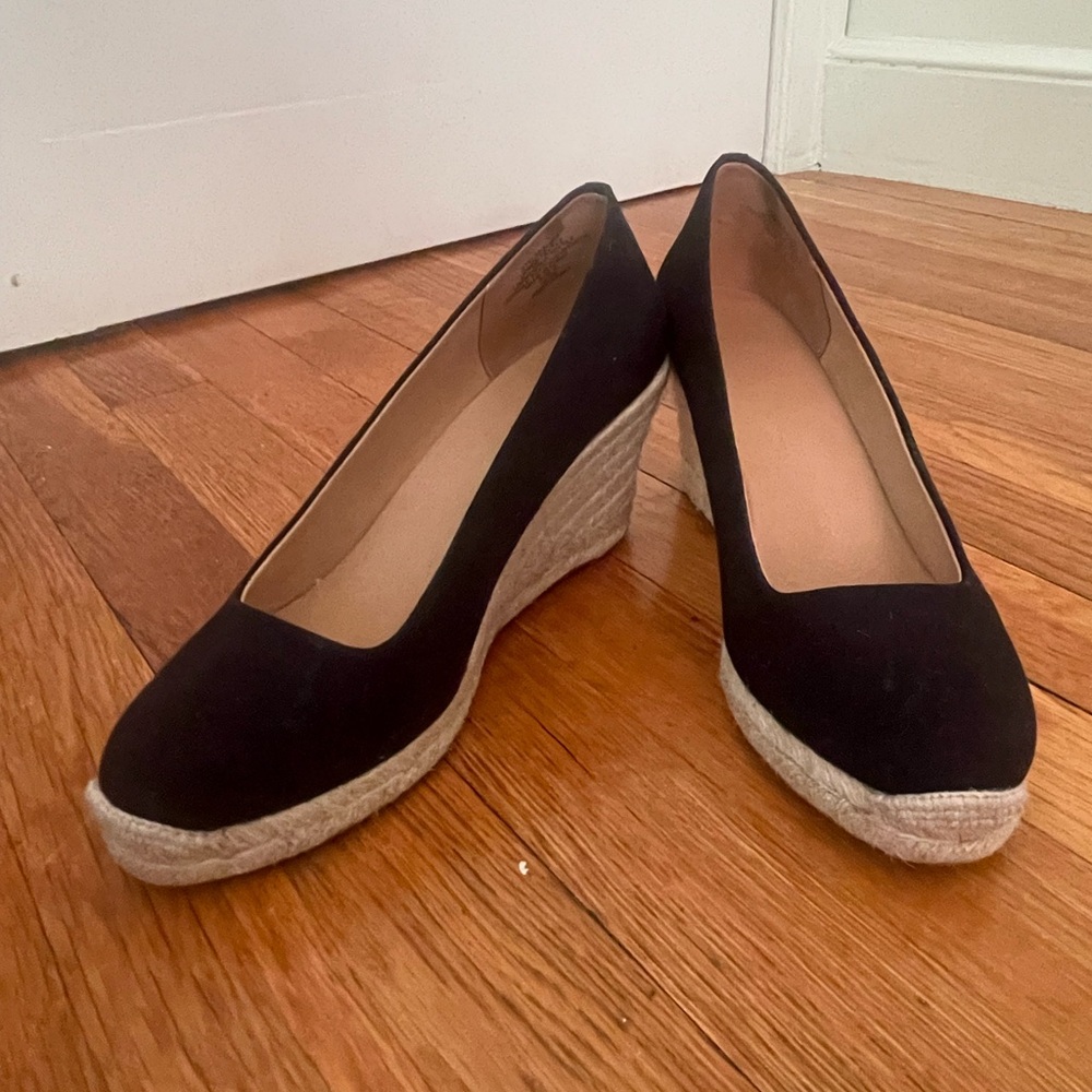 Jcrew Factory Black Espadrille Wedge Shoes size 9